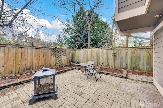 view of patio featuring a fenced backyard