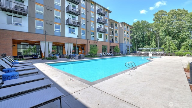 pool with a patio