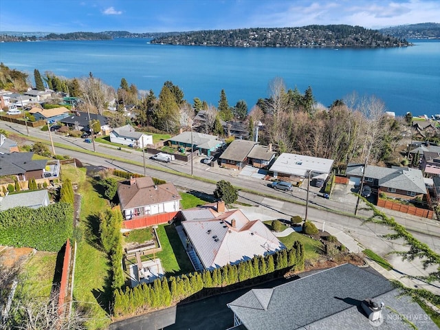 bird's eye view with a water view and a residential view