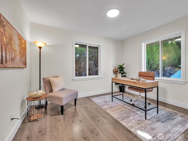 office space featuring baseboards and wood finished floors