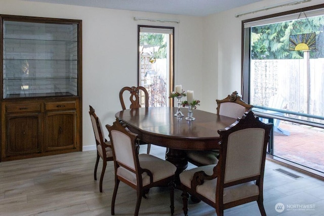 dining room featuring visible vents and light wood-style floors