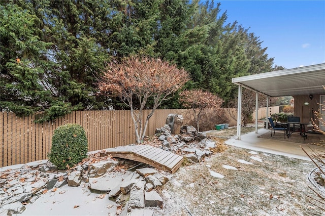 view of yard with a patio area and a fenced backyard