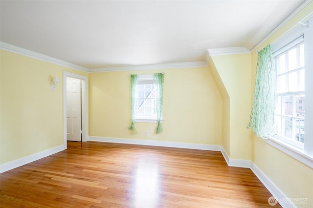 additional living space featuring baseboards and light wood-style floors