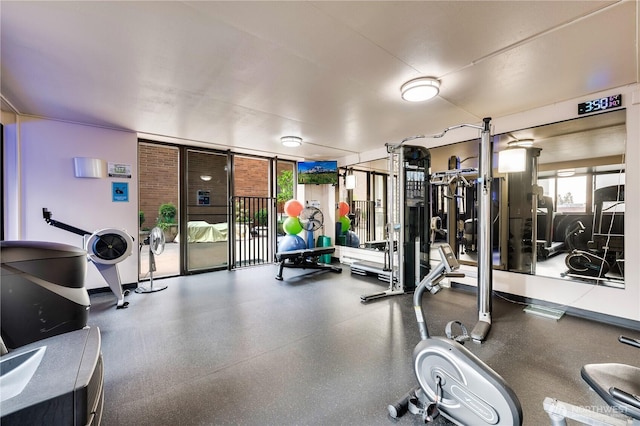 workout area featuring floor to ceiling windows