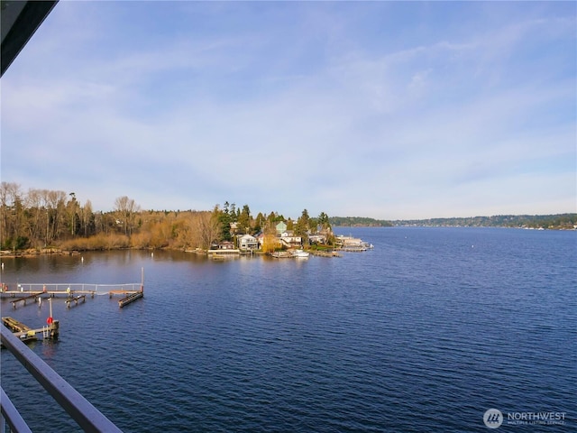 view of dock with a water view