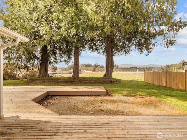 deck featuring a yard and fence