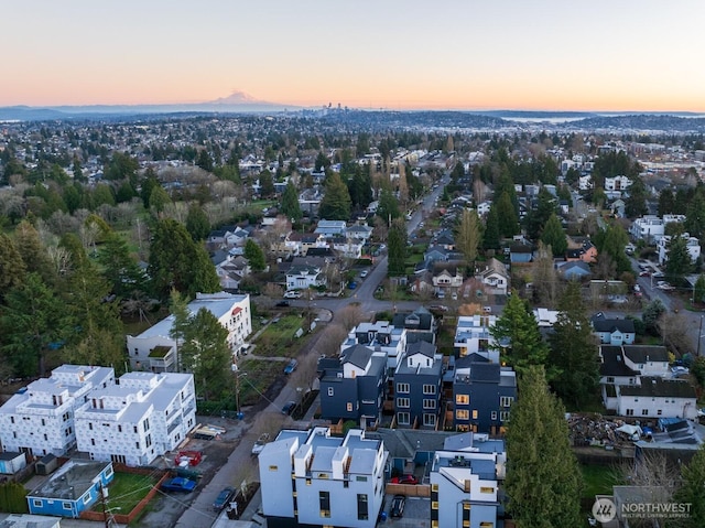 view of aerial view at dusk