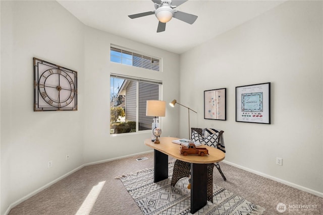 office with baseboards, a wealth of natural light, and carpet flooring