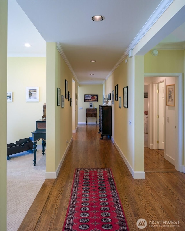 373 Eliza Rd, Lopez Island, WA 98261 - corridor featuring wood finished floors, crown molding, and recessed lighting