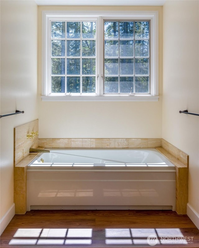 373 Eliza Rd, Lopez Island, WA 98261 - bathroom featuring a garden tub and wood finished floors