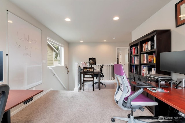 carpeted office space with recessed lighting