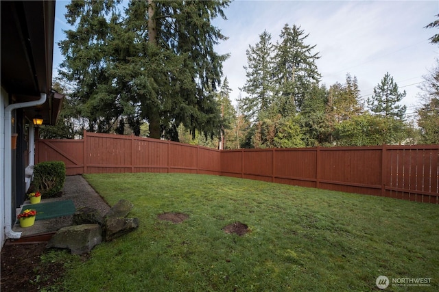 view of yard with a fenced backyard