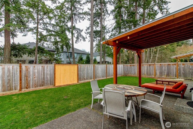 view of patio featuring a fenced backyard and outdoor dining space