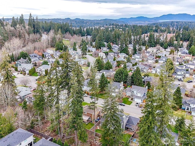 bird's eye view with a residential view and a mountain view