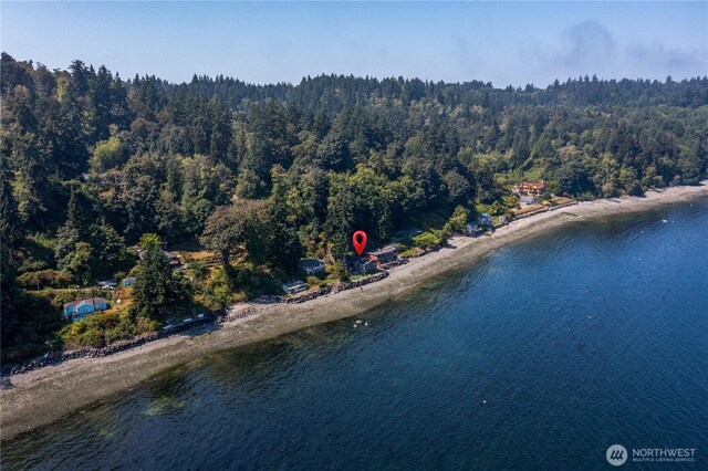 aerial view with a view of trees and a water view