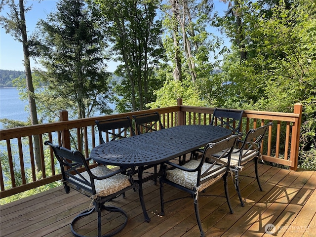 17455 Paige Ln SW, Vashon, WA 98070 - wooden terrace featuring a water view and outdoor dining space