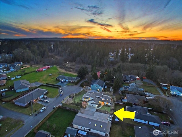 view of aerial view at dusk