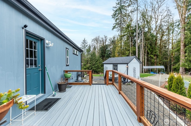 deck featuring an outbuilding