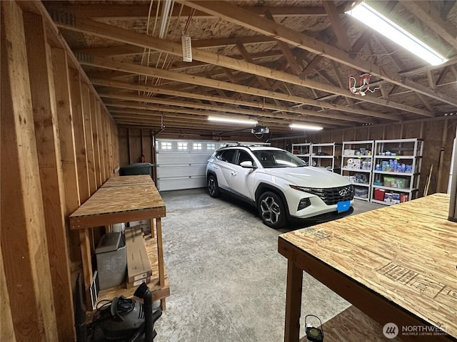 garage with a garage door opener