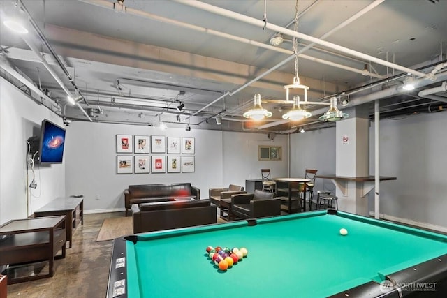 recreation room featuring concrete floors and pool table