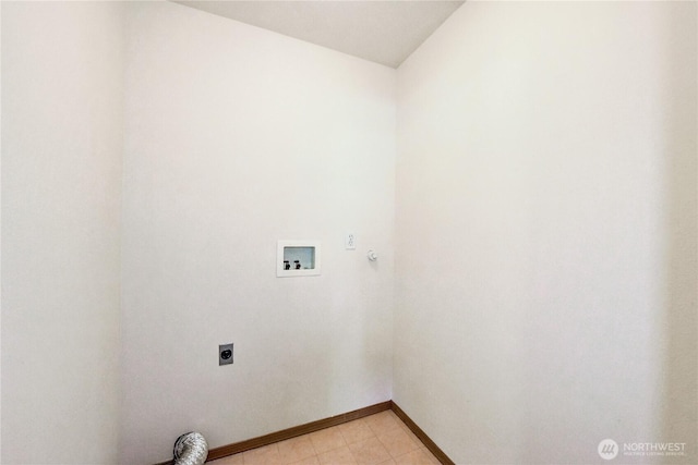 laundry room featuring hookup for an electric dryer, washer hookup, baseboards, gas dryer hookup, and laundry area