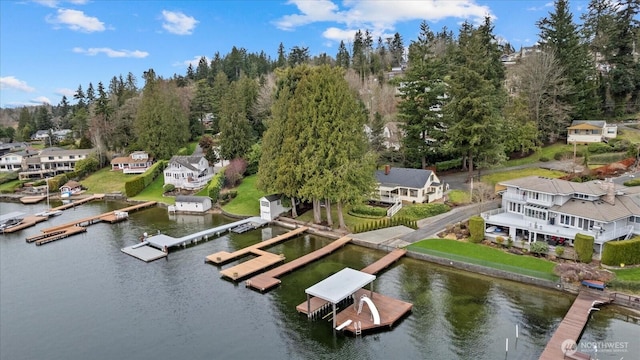 drone / aerial view featuring a water view