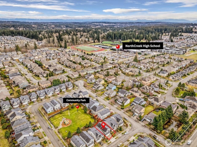 bird's eye view with a residential view