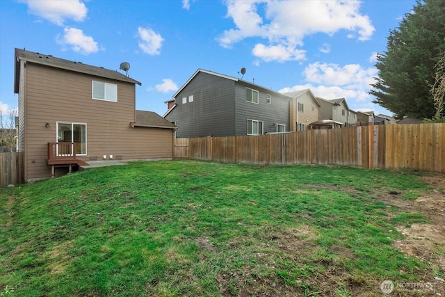 view of yard with a fenced backyard