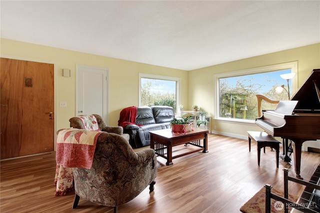 living area with wood finished floors and baseboards