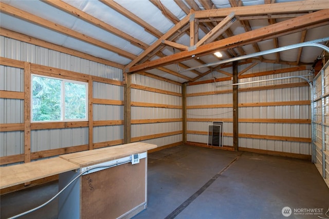 garage with metal wall