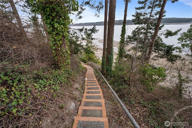 surrounding community featuring a water view