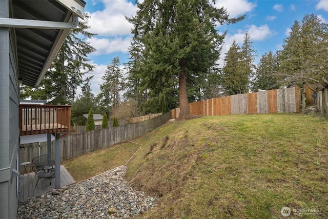 view of yard with a fenced backyard