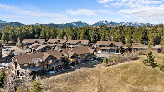 aerial view featuring a residential view and a mountain view