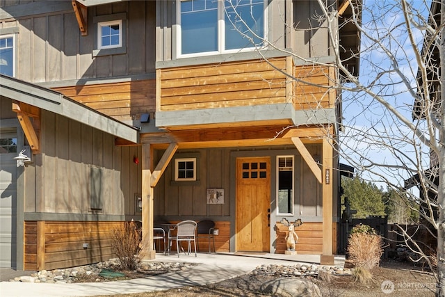 entrance to property with board and batten siding