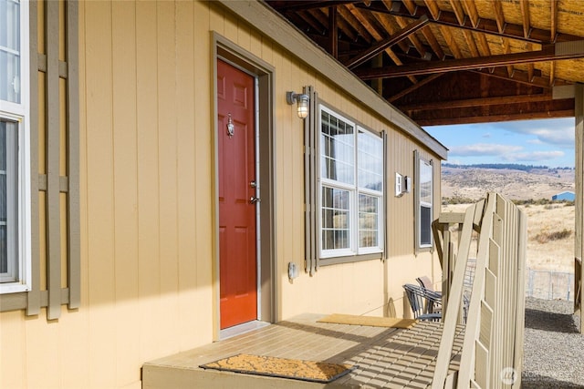 doorway to property featuring a mountain view