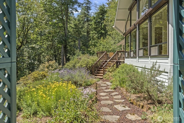 view of yard with stairs