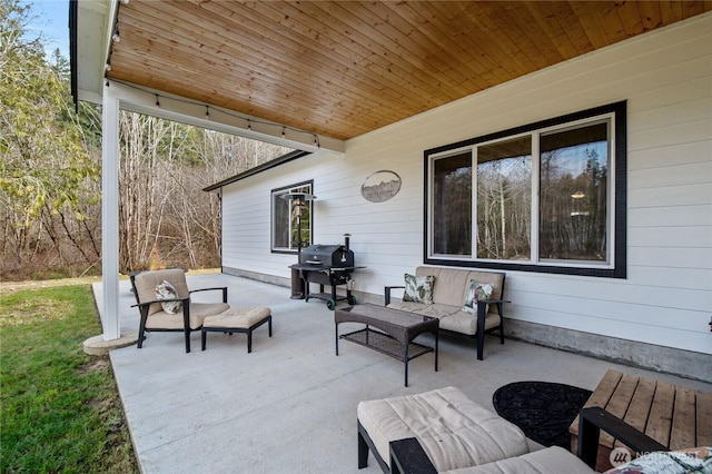 view of patio / terrace featuring grilling area and an outdoor hangout area