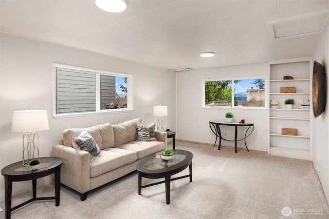 carpeted living area with visible vents