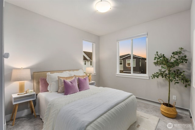 bedroom with baseboards and carpet floors