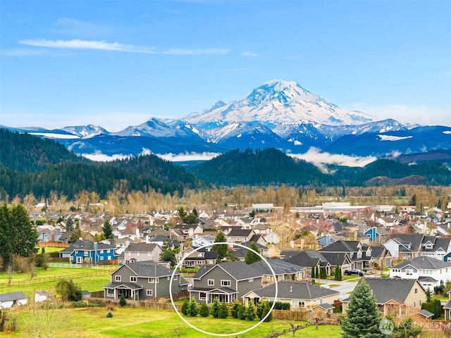 property view of mountains featuring a residential view