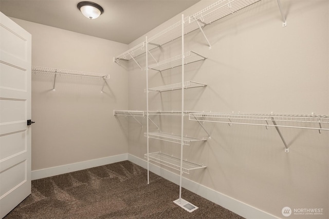 spacious closet with dark carpet