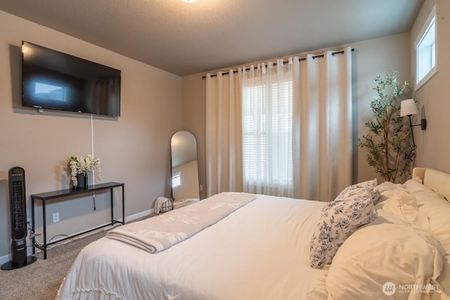 carpeted bedroom with multiple windows and baseboards