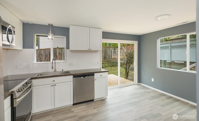 kitchen featuring a sink, plenty of natural light, white cabinetry, and stainless steel appliances