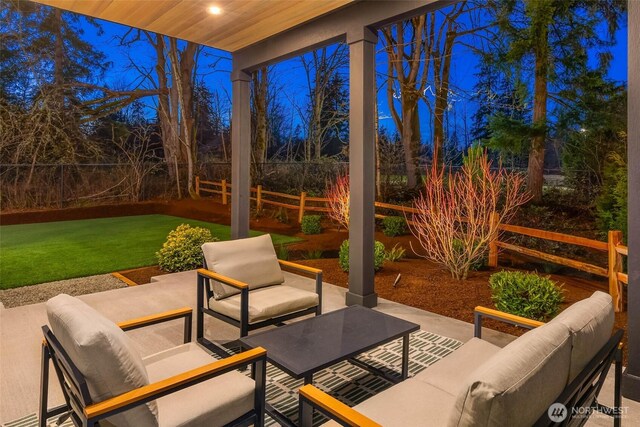 view of patio / terrace with an outdoor hangout area and a fenced backyard