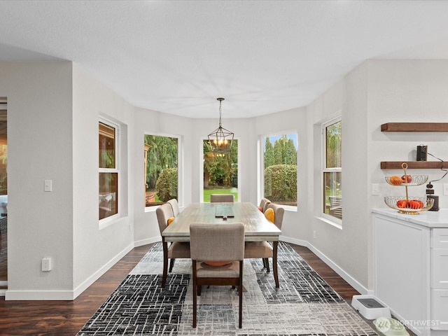 dining space featuring baseboards and dark wood-style flooring