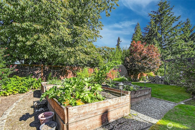 view of yard featuring a garden and fence