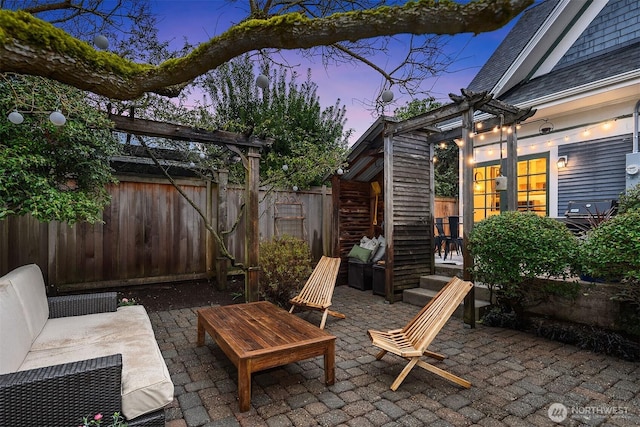 view of patio with a fenced backyard and a pergola