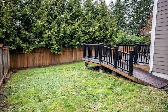 view of yard featuring a wooden deck and a fenced backyard