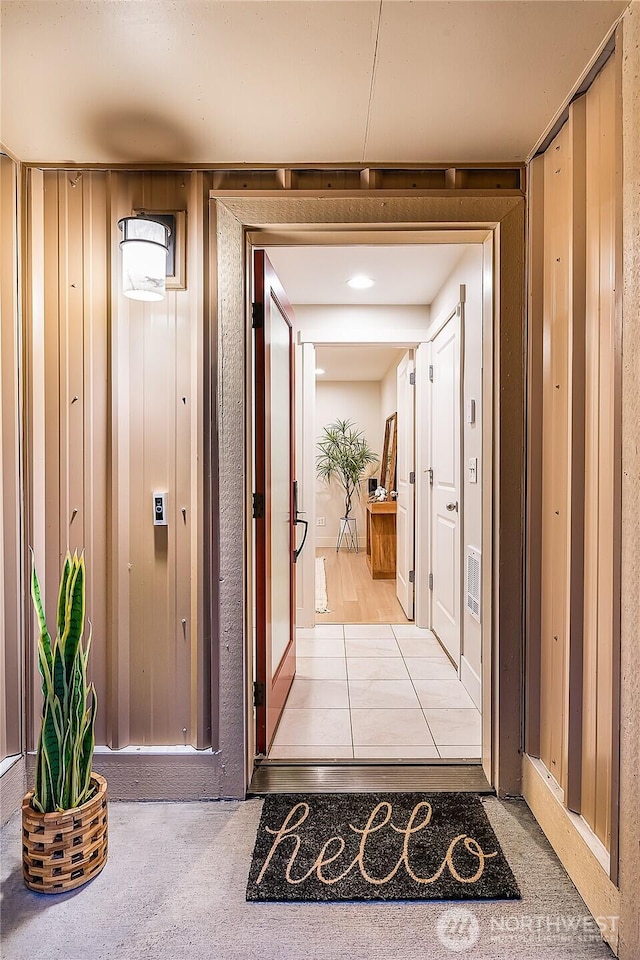 corridor with wood walls