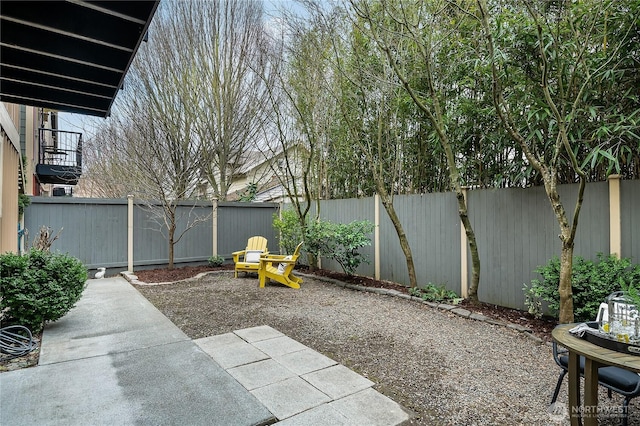 view of yard with a patio and a fenced backyard